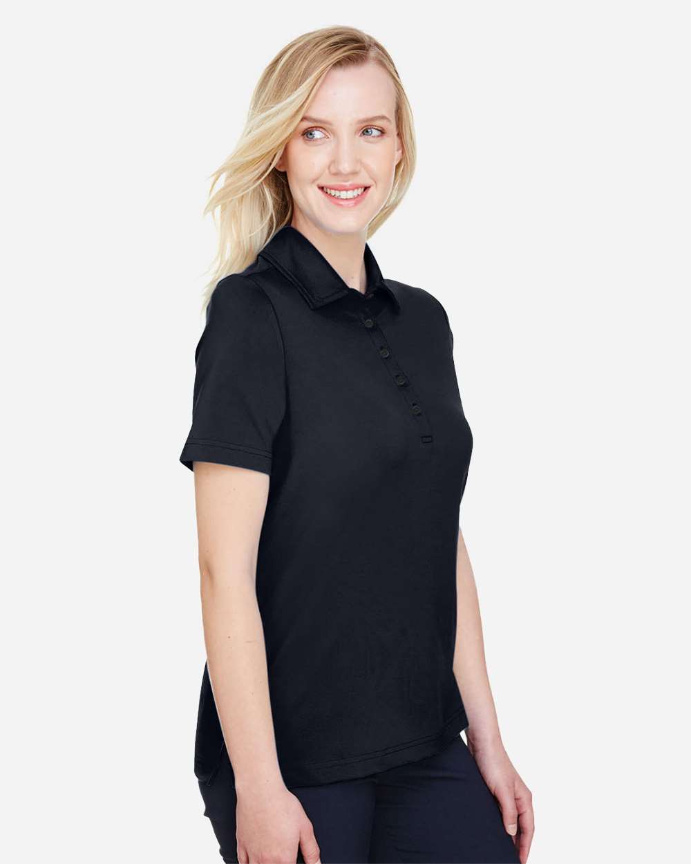 Women's CrownLux Performance® Range Flex Polo - OnModelSide - B644B2502 - Black
