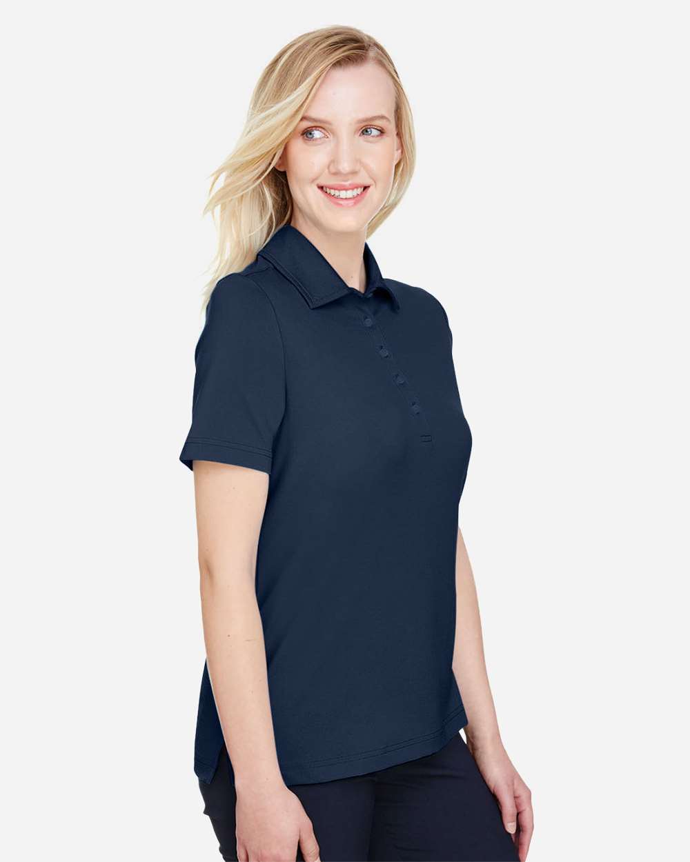 Women's CrownLux Performance® Range Flex Polo - OnModelSide - B644B2652 - Navy