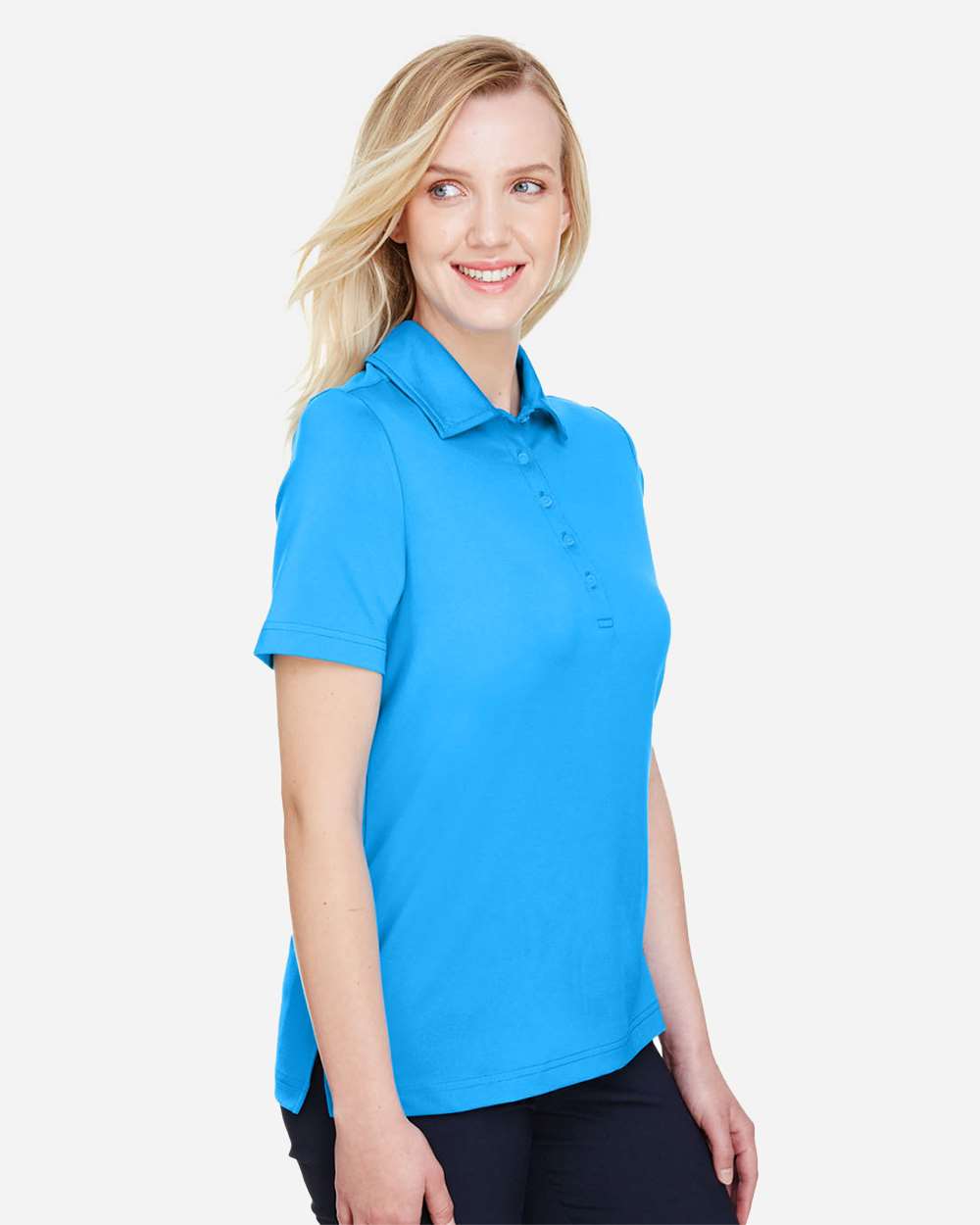 Women's CrownLux Performance® Range Flex Polo - OnModelSide - B644B2682 - Ocean Blue