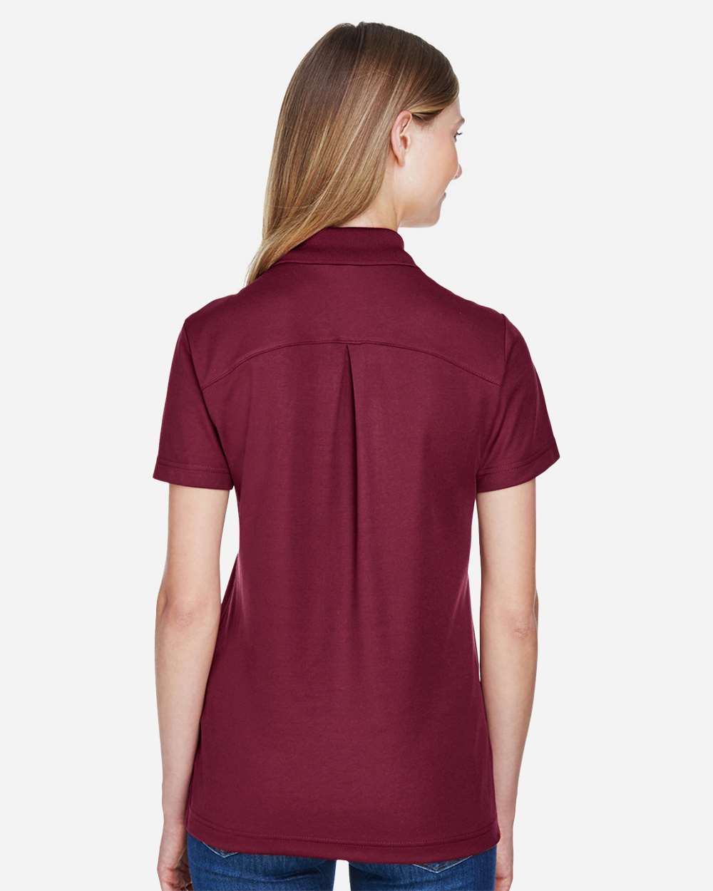 Women's CrownLux Performance® Plaited Polo - OnModelBack - B640B2322 - Burgundy