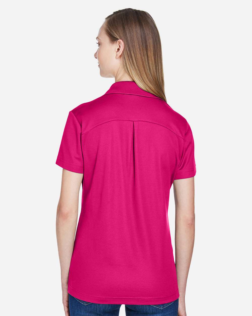 Women's CrownLux Performance® Plaited Polo - OnModelBack - B640B2692 - Crown Raspberry