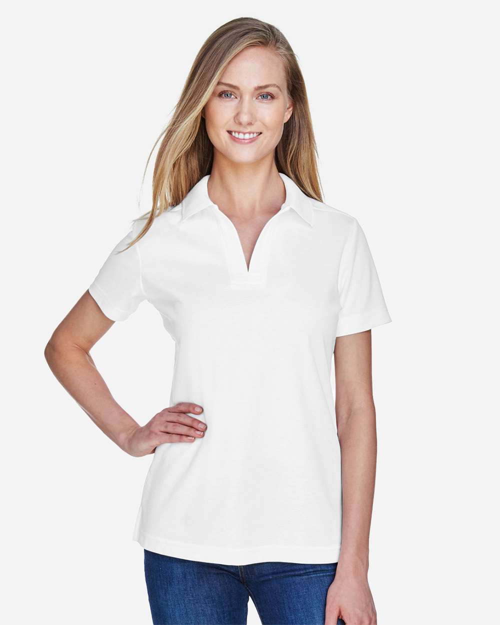 Women's CrownLux Performance® Plaited Polo - OnModelFront - B640B2002 - White