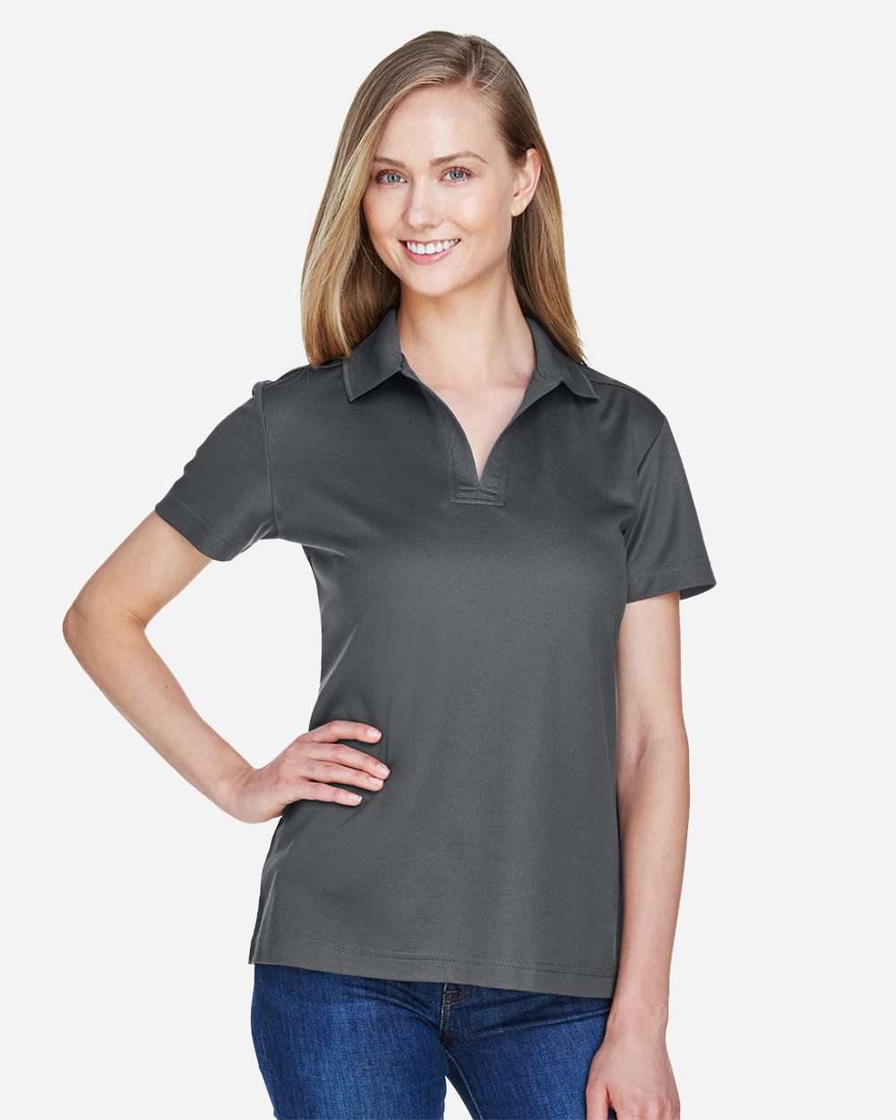 Women's CrownLux Performance® Plaited Polo - OnModelFront - B640B2132 - Graphite