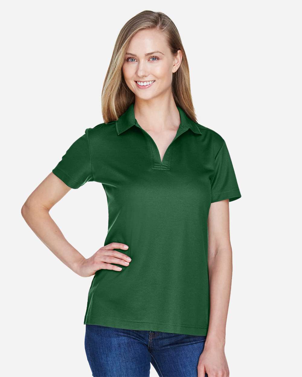 Women's CrownLux Performance® Plaited Polo - OnModelFront - B640B2542 - Forest