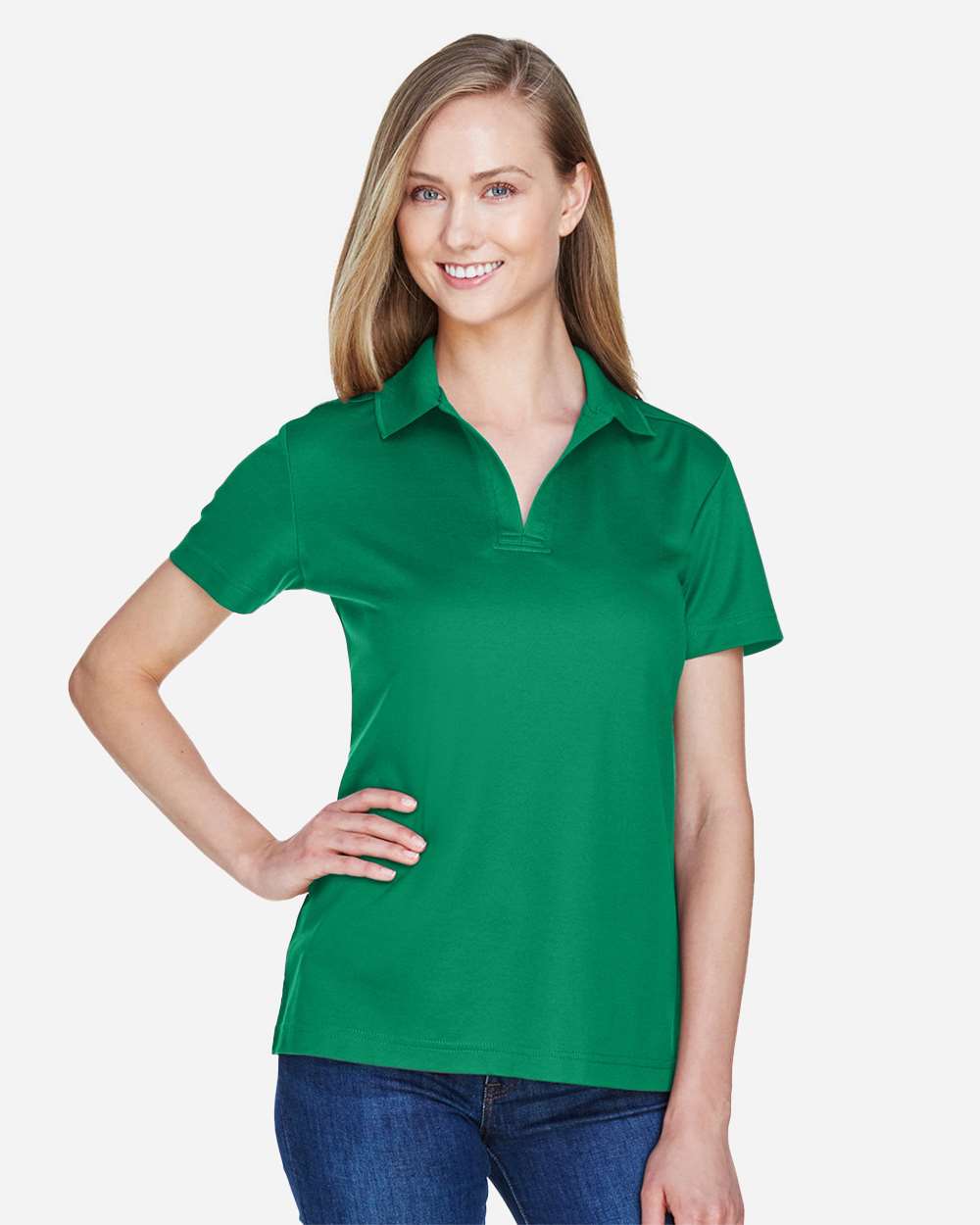 Women's CrownLux Performance® Plaited Polo - OnModelFront - B640B2602 - Kelly Green