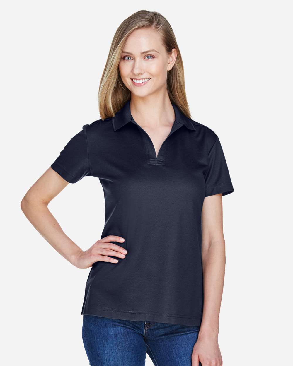 Women's CrownLux Performance® Plaited Polo - OnModelFront - B640B2652 - Navy