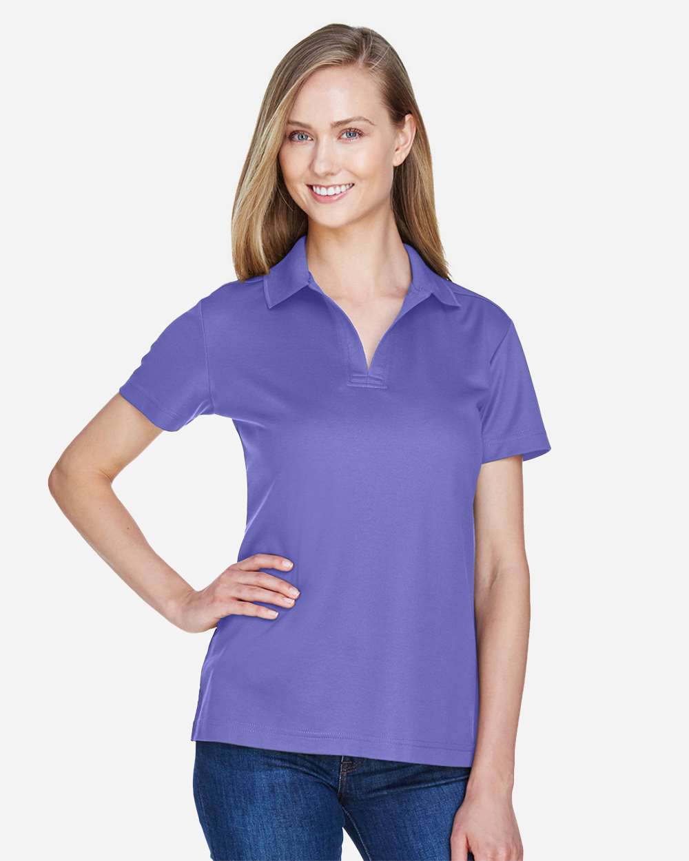 Women's CrownLux Performance® Plaited Polo - OnModelFront - B640B2672 - Grape