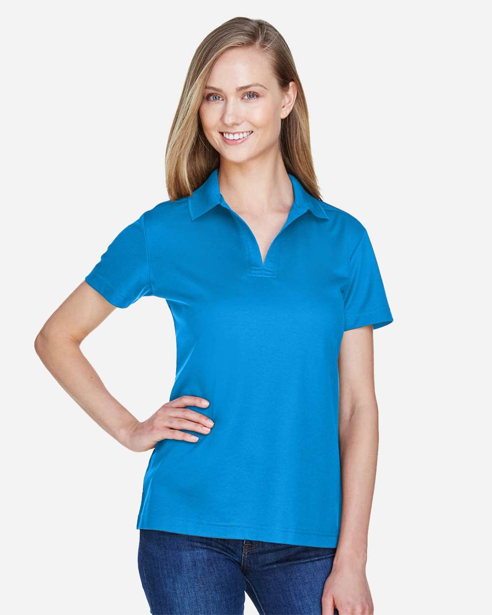Women's CrownLux Performance® Plaited Polo - OnModelFront - B640B2682 - Ocean Blue