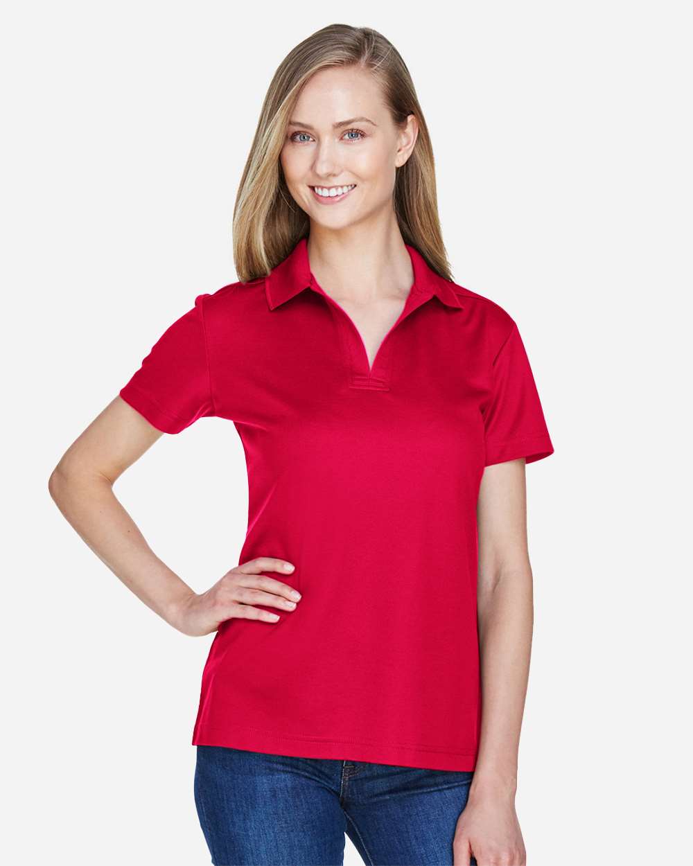 Women's CrownLux Performance® Plaited Polo - OnModelFront - B640B2702 - Red