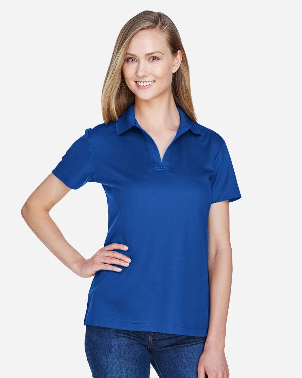 Women's CrownLux Performance® Plaited Polo - OnModelFront - B640B2752 - True Royal