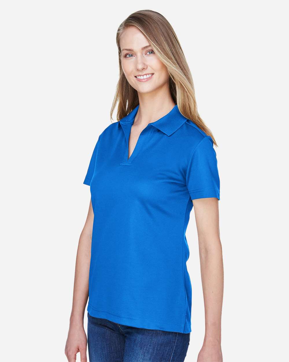 Women's CrownLux Performance® Plaited Polo - OnModelSide - B640B2252 - French Blue