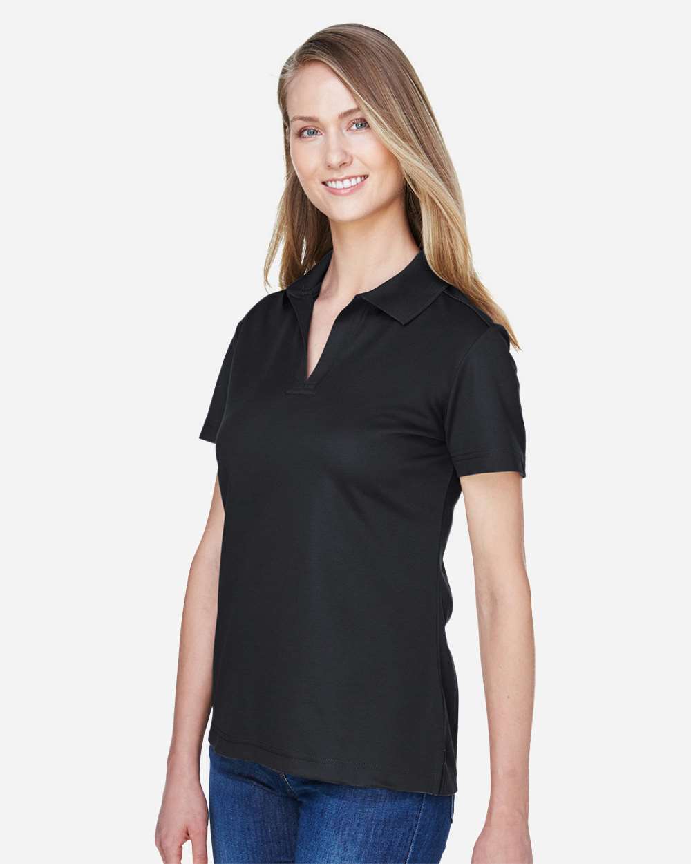 Women's CrownLux Performance® Plaited Polo - OnModelSide - B640B2502 - Black