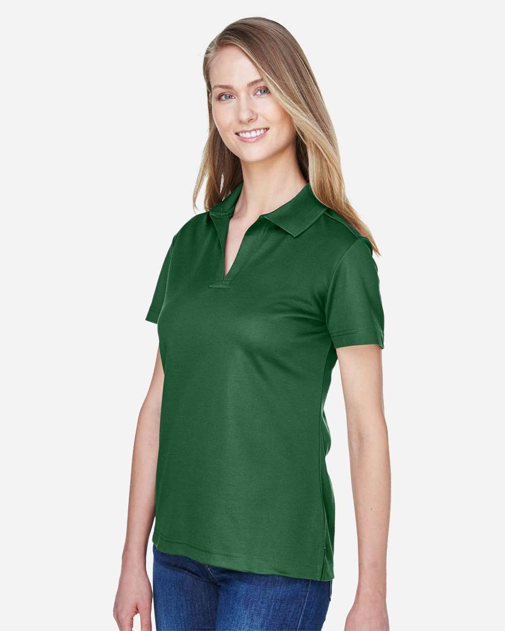Women's CrownLux Performance® Plaited Polo - OnModelSide - B640B2542 - Forest
