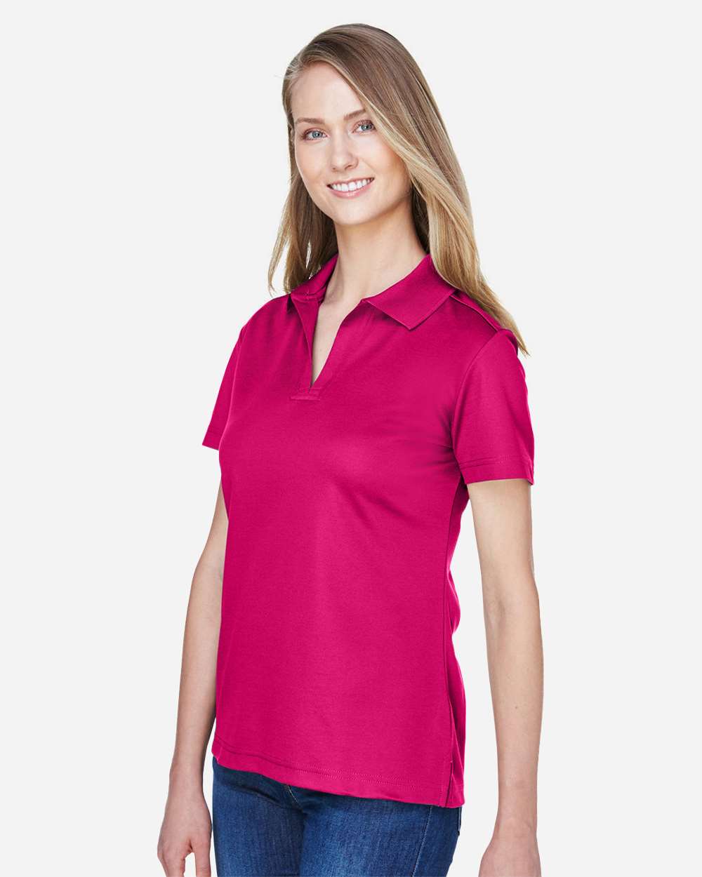 Women's CrownLux Performance® Plaited Polo - OnModelSide - B640B2692 - Crown Raspberry