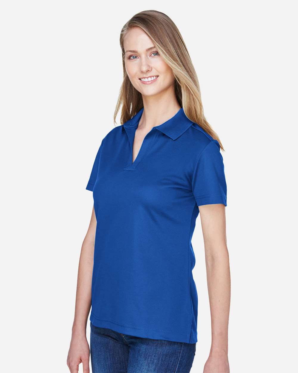 Women's CrownLux Performance® Plaited Polo - OnModelSide - B640B2752 - True Royal