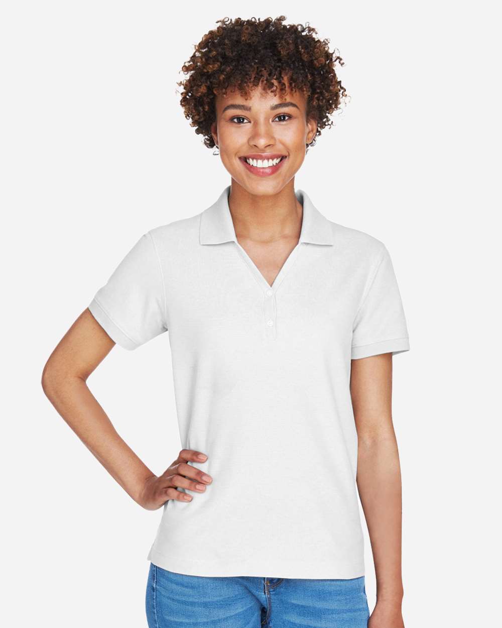 Women's Pima Piqué Polo - OnModelFront - B592B2002 - White