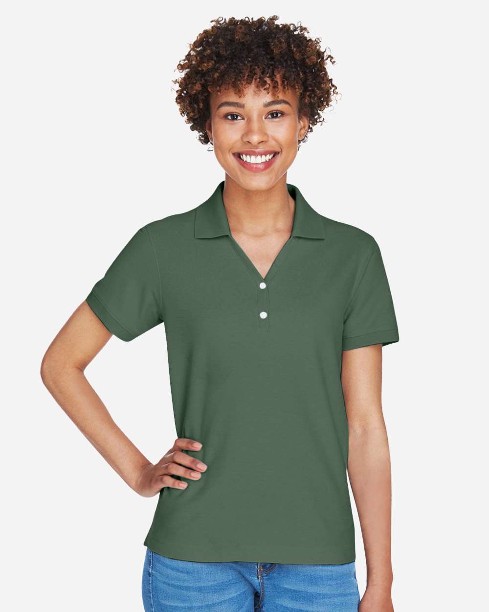 Women's Pima Piqué Polo - OnModelFront - B592B2102 - Dill
