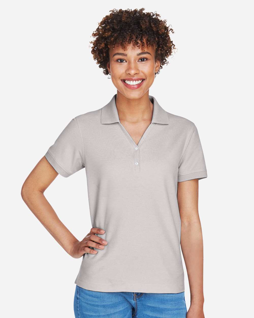 Women's Pima Piqué Polo - OnModelFront - B592B2112 - Silver