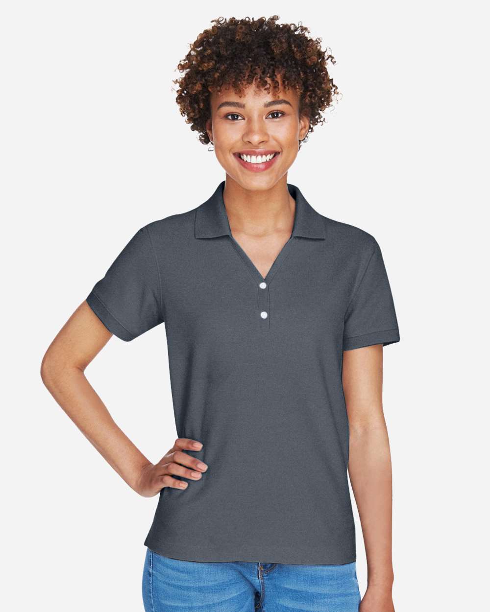 Women's Pima Piqué Polo - OnModelFront - B592B2132 - Graphite