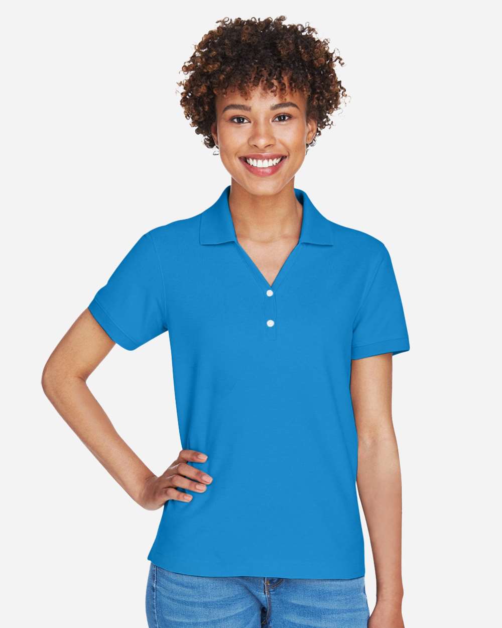 Women's Pima Piqué Polo - OnModelFront - B592B2252 - French Blue