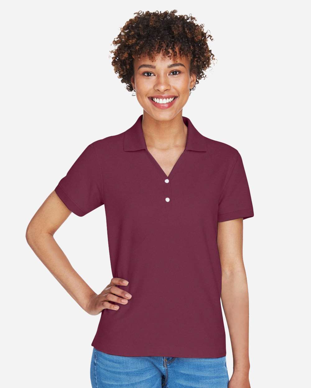 Women's Pima Piqué Polo - OnModelFront - B592B2322 - Burgundy