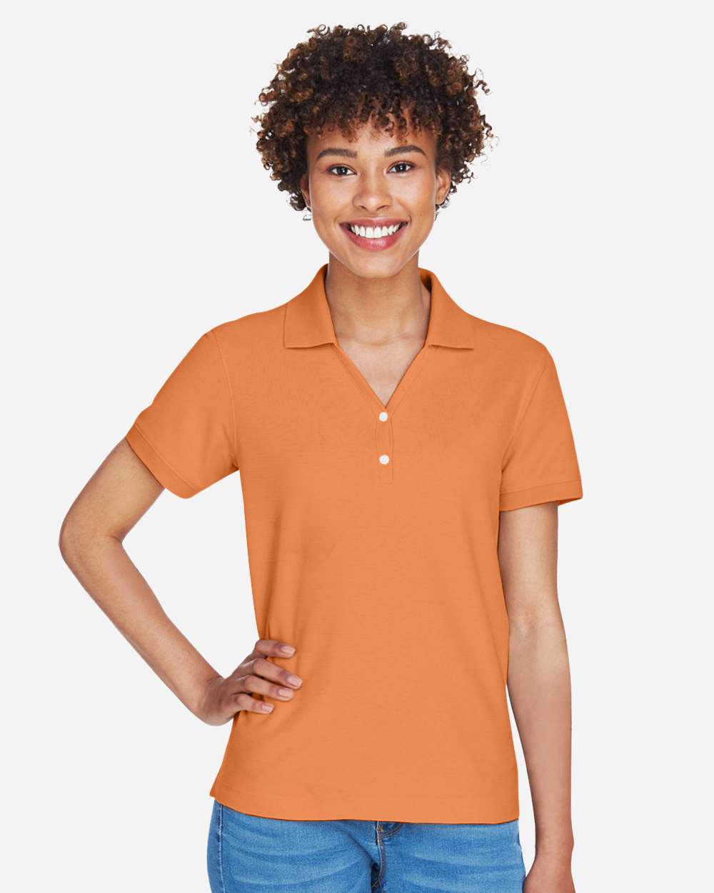 Women's Pima Piqué Polo - OnModelFront - B592B2332 - Cantaloupe