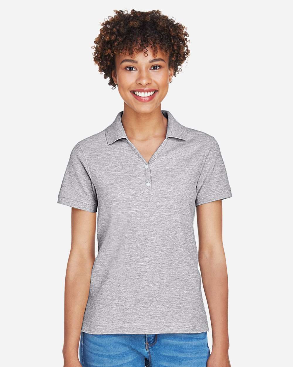 Women's Pima Piqué Polo - OnModelFront - B592B2352 - Grey Heather
