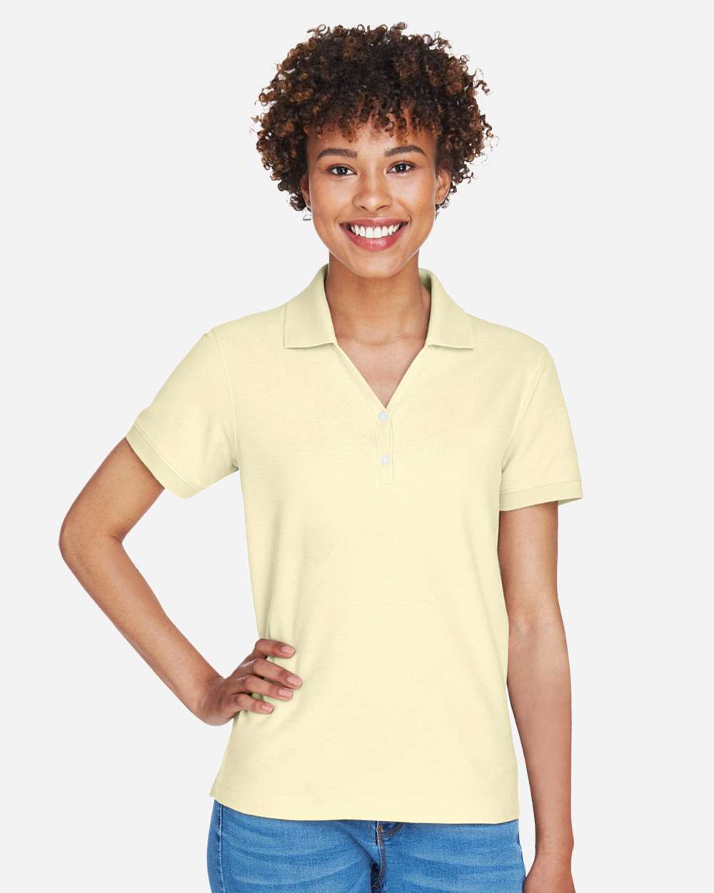 Women's Pima Piqué Polo - OnModelFront - B592B2402 - Transparent Yellow