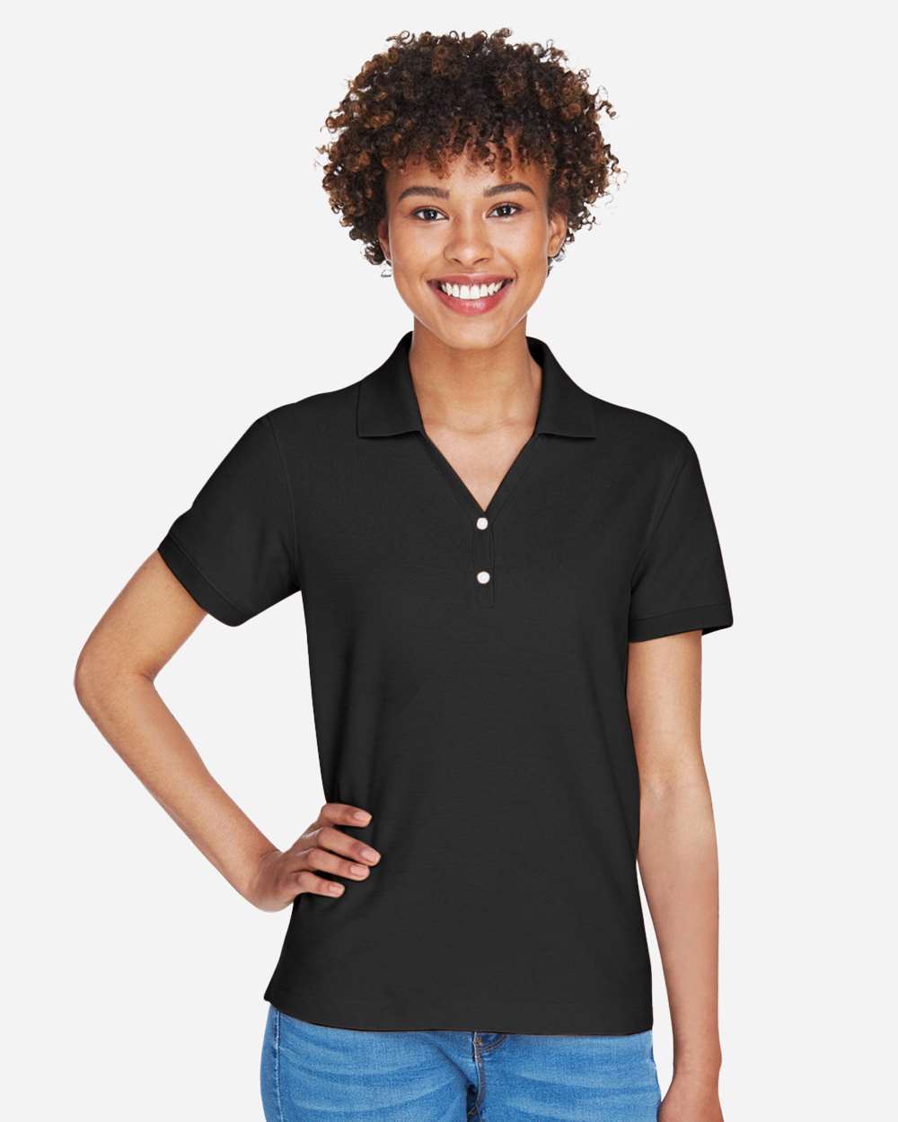 Women's Pima Piqué Polo - OnModelFront - B592B2502 - Black