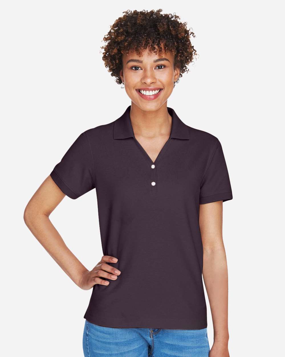 Women's Pima Piqué Polo - OnModelFront - B592B2552 - Espresso