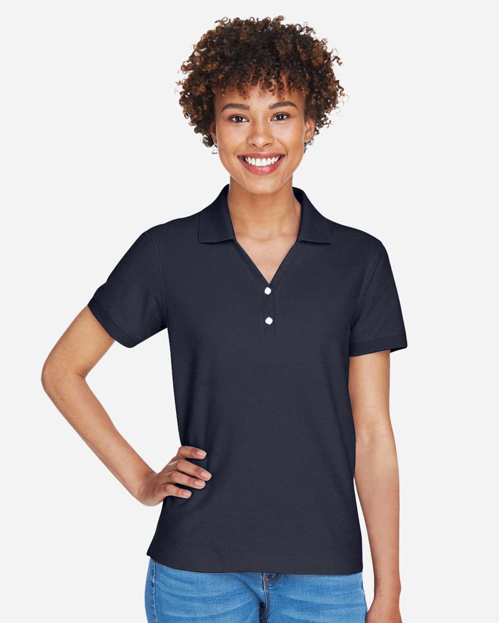 Women's Pima Piqué Polo - OnModelFront - B592B2652 - Navy