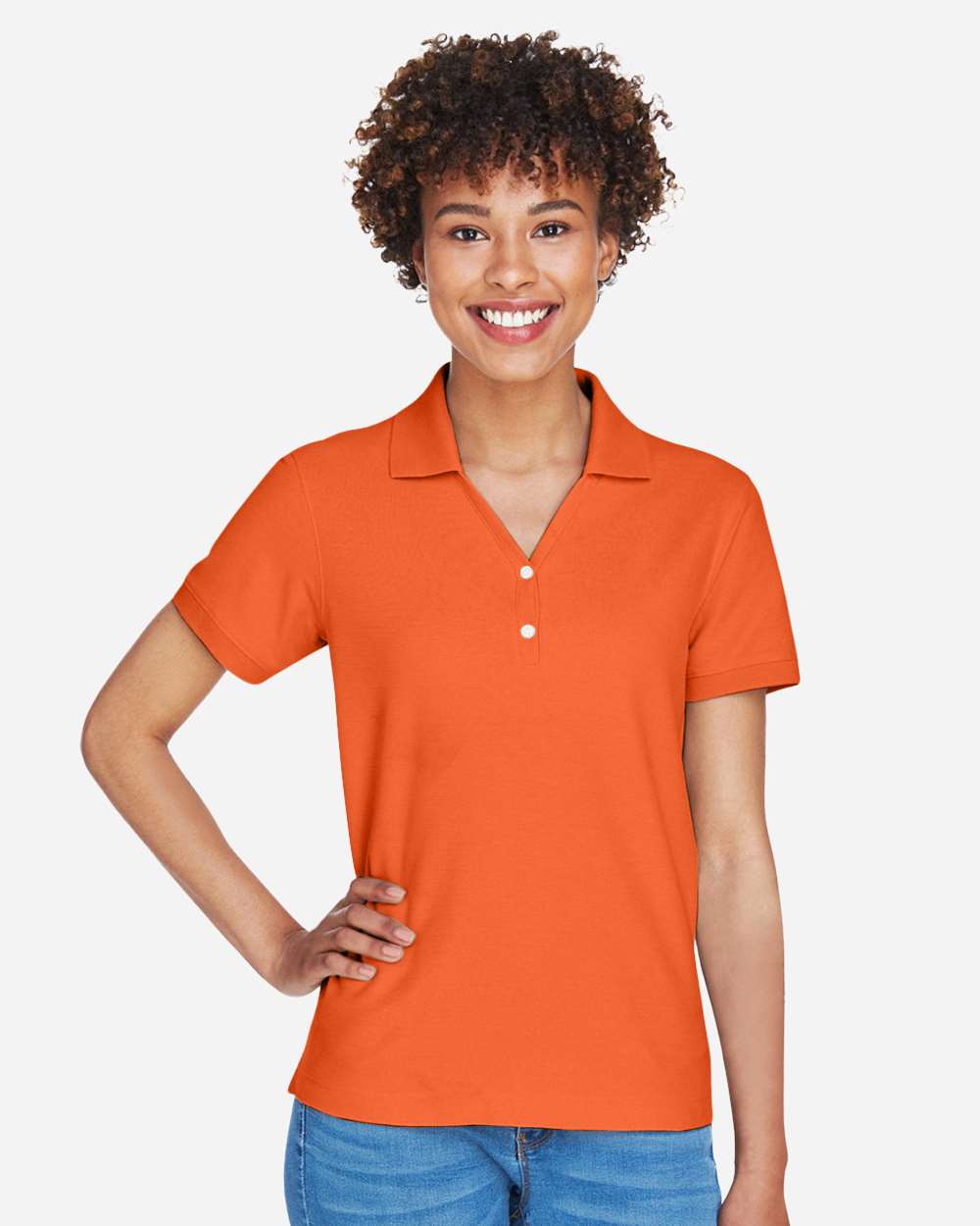 Women's Pima Piqué Polo - OnModelFront - B592B2662 - Deep Orange