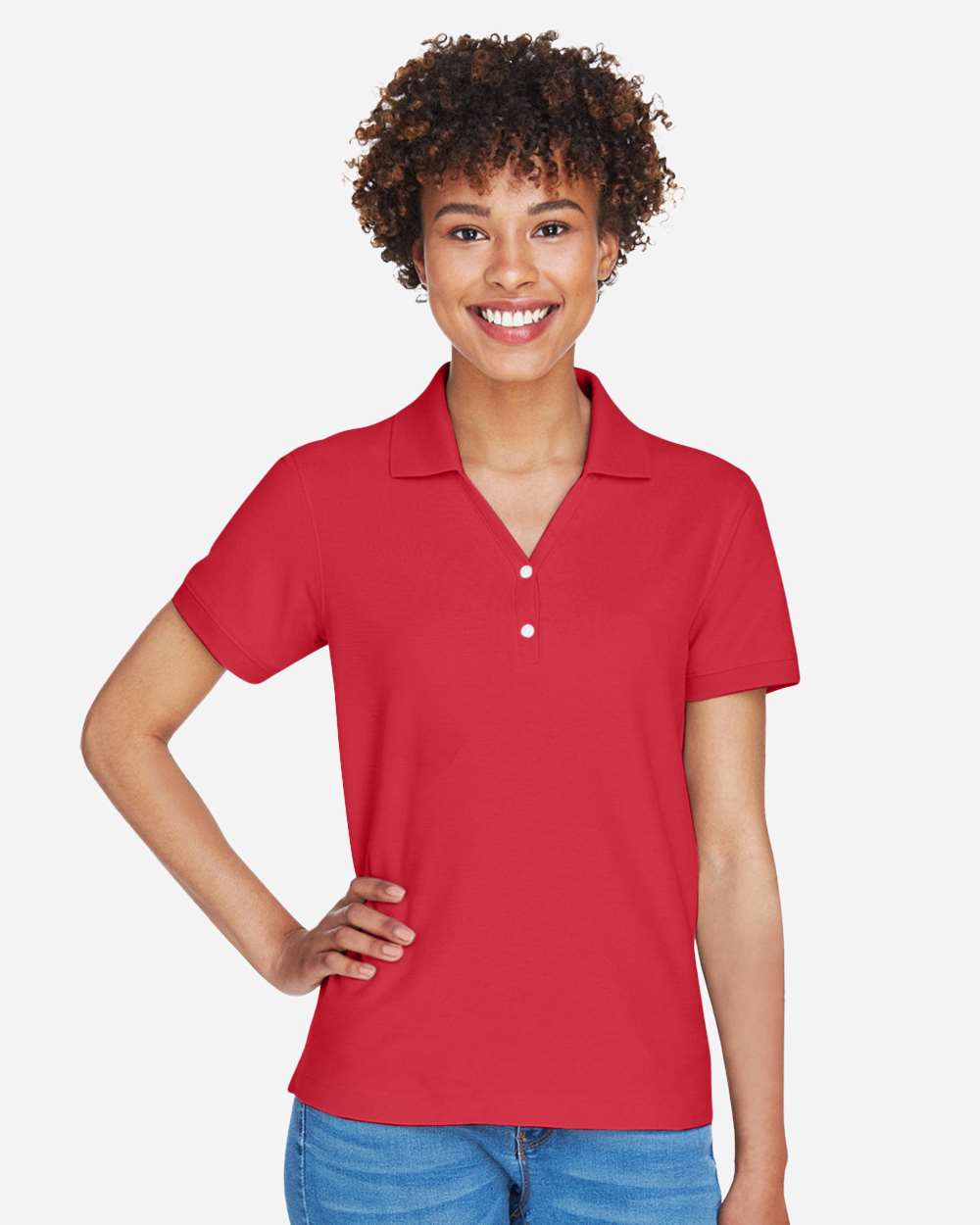Women's Pima Piqué Polo - OnModelFront - B592B2702 - Red