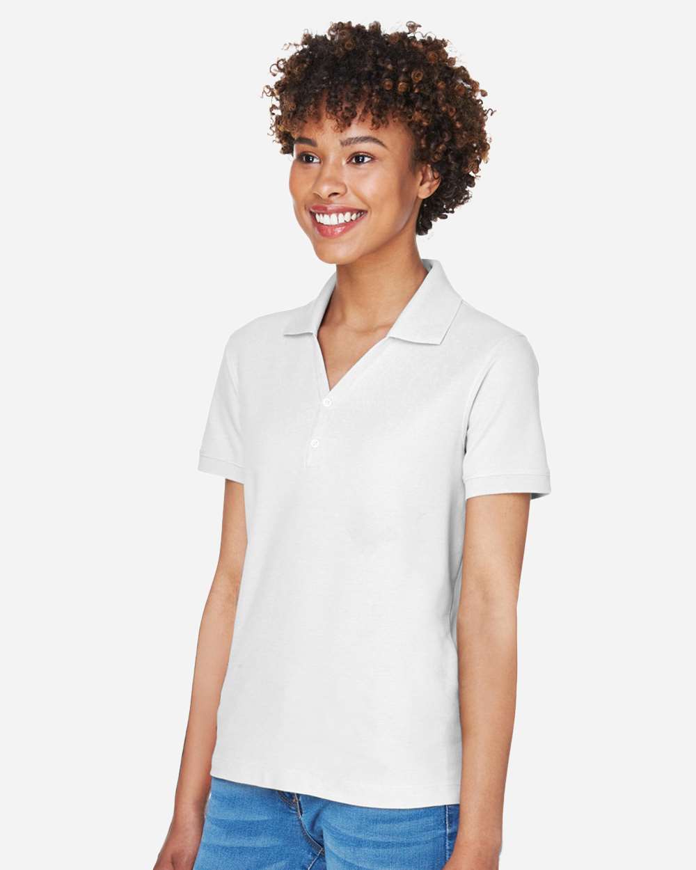 Women's Pima Piqué Polo - OnModelSide - B592B2002 - White