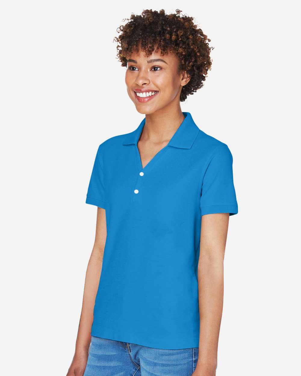 Women's Pima Piqué Polo - OnModelSide - B592B2252 - French Blue