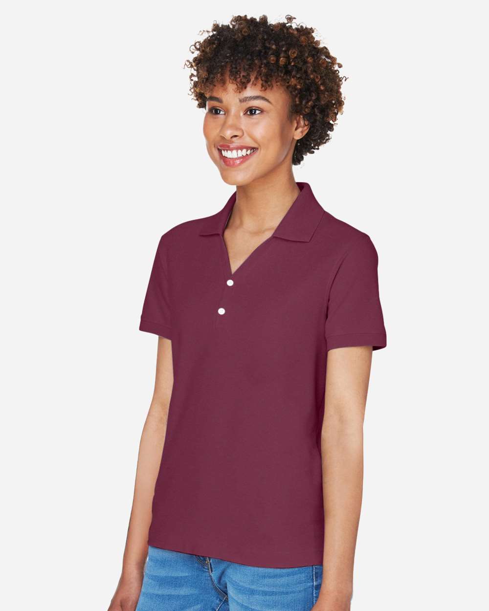 Women's Pima Piqué Polo - OnModelSide - B592B2322 - Burgundy