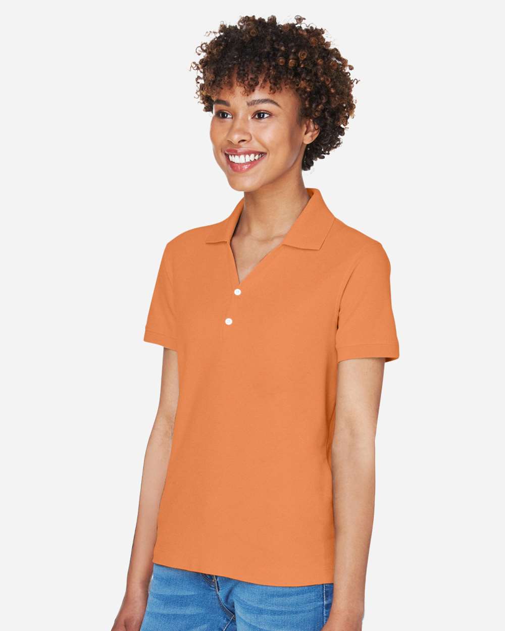 Women's Pima Piqué Polo - OnModelSide - B592B2332 - Cantaloupe