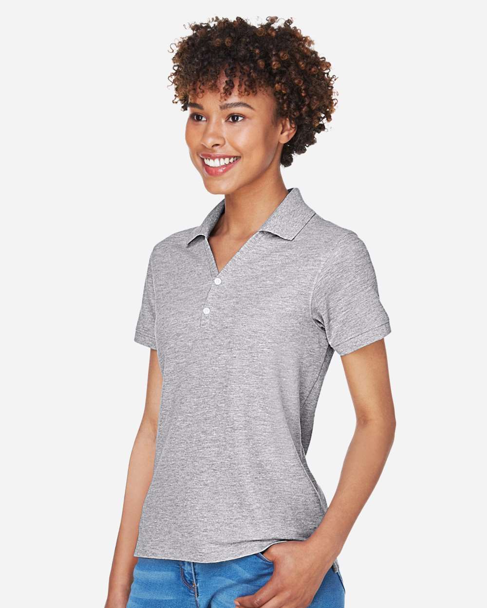 Women's Pima Piqué Polo - OnModelSide - B592B2352 - Grey Heather
