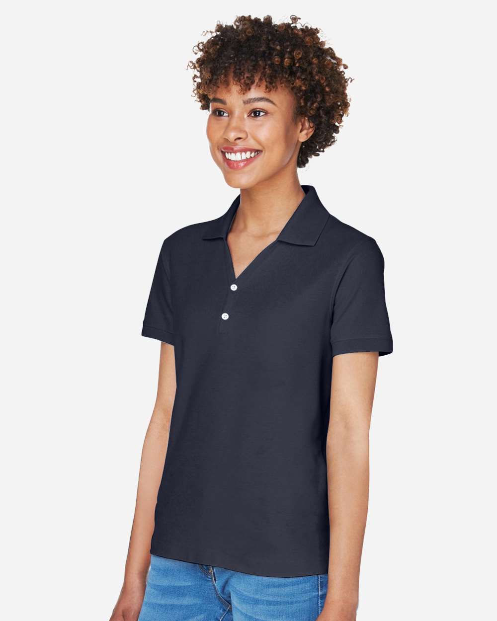 Women's Pima Piqué Polo - OnModelSide - B592B2652 - Navy