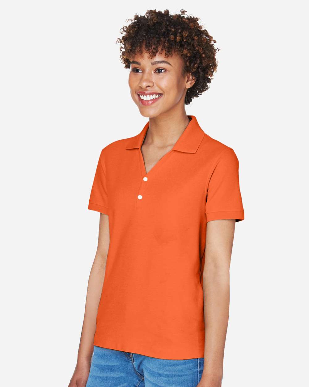 Women's Pima Piqué Polo - OnModelSide - B592B2662 - Deep Orange