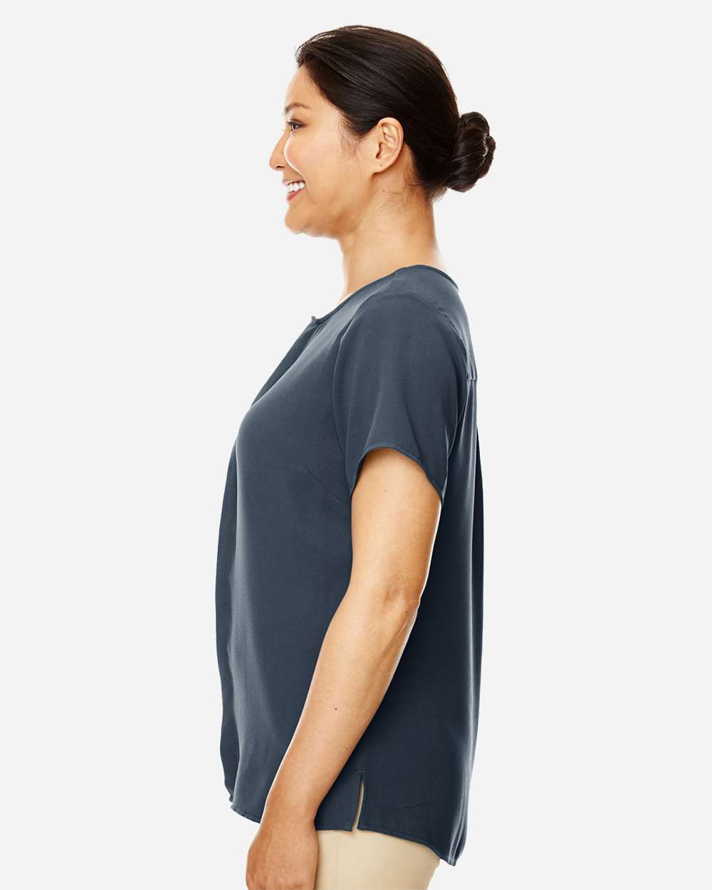 Women's Perfect Fit™ Crepe Blouse - OnModelSide - B730B2652 - Navy
