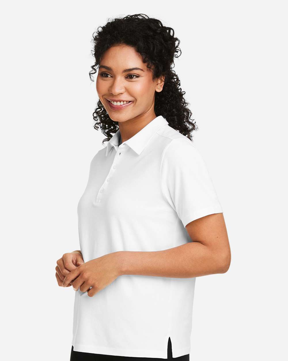 Women's Raleigh Stretch Polo - OnModelSide - B625B2002 - White
