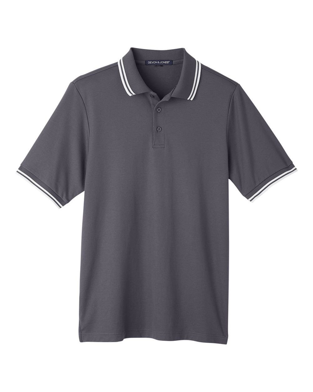Men's CrownLux Performance® Plaited Tipped Polo - Front - B633B2133 - Graphite/ White