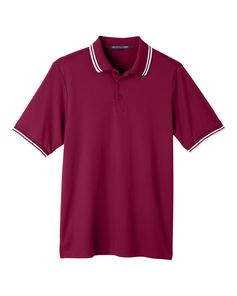 Men's CrownLux Performance® Plaited Tipped Polo - Front - B633B2323 - Burgundy/ White