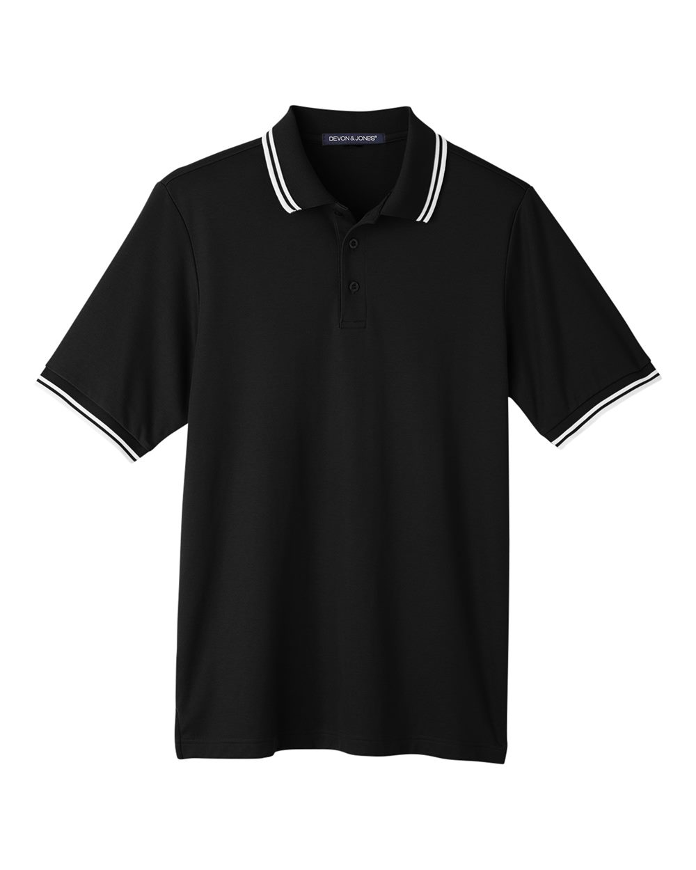 Men's CrownLux Performance® Plaited Tipped Polo - Front - B633B2503 - Black/ White