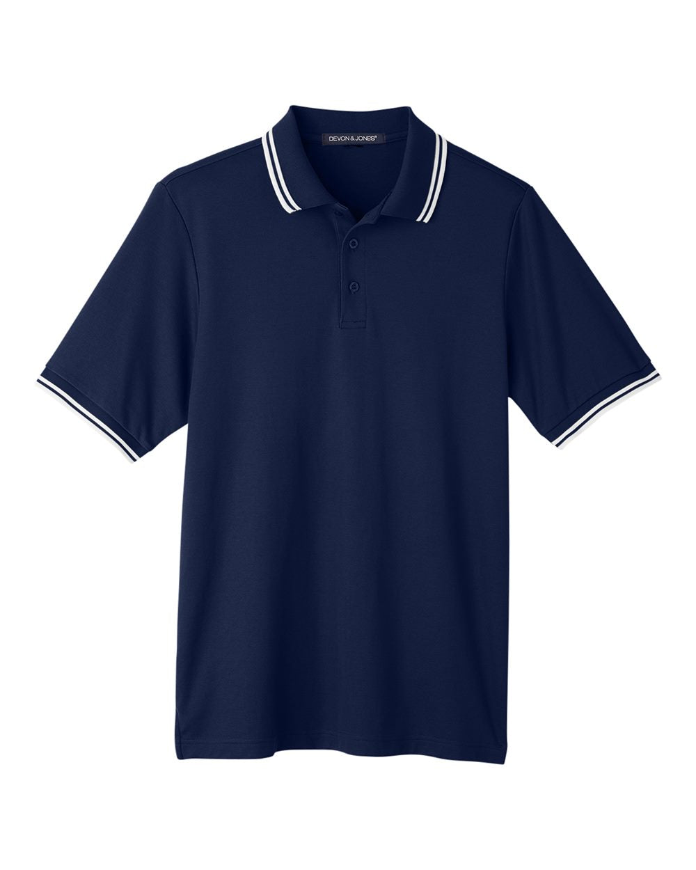 Men's CrownLux Performance® Plaited Tipped Polo - Front - B633B2653 - Navy/ White