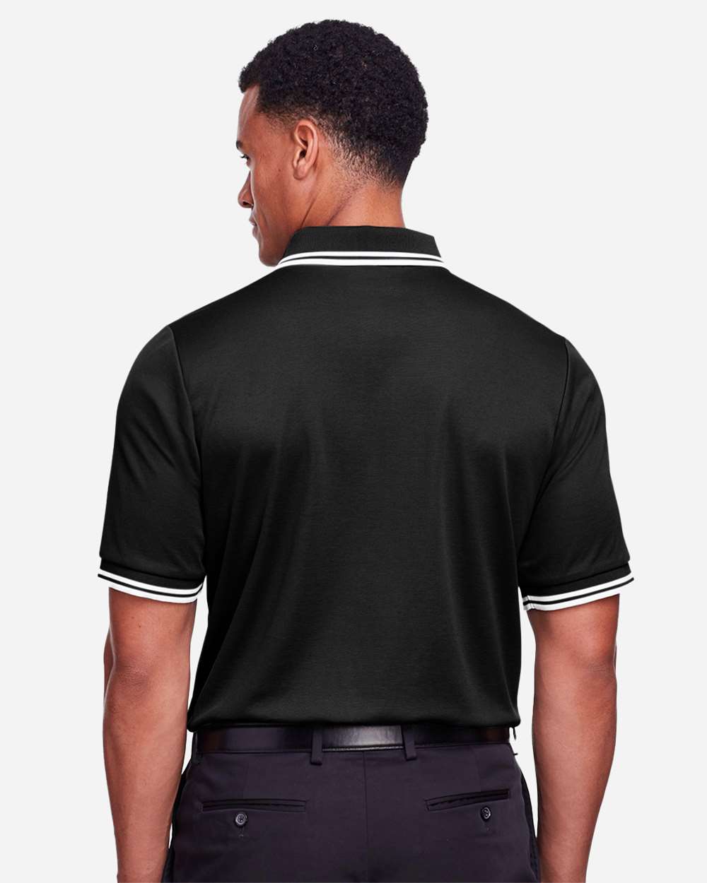 Men's CrownLux Performance® Plaited Tipped Polo - OnModelBack - B633B2503 - Black/ White