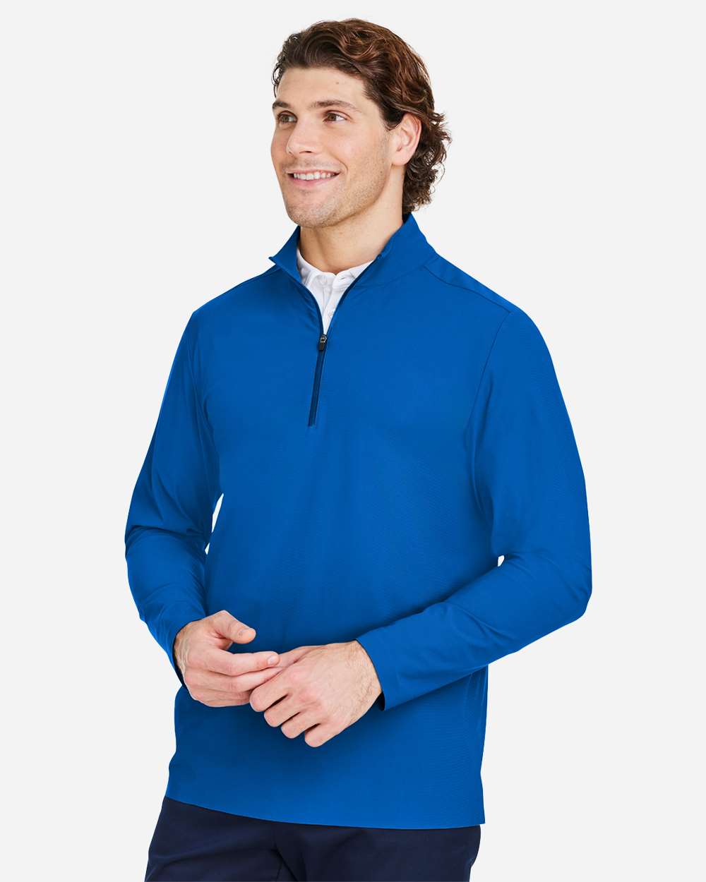 Men's CrownLux Performance® Windsor Welded Quarter-Zip Pullover - OnModelSide - B650B2253 - French Blue