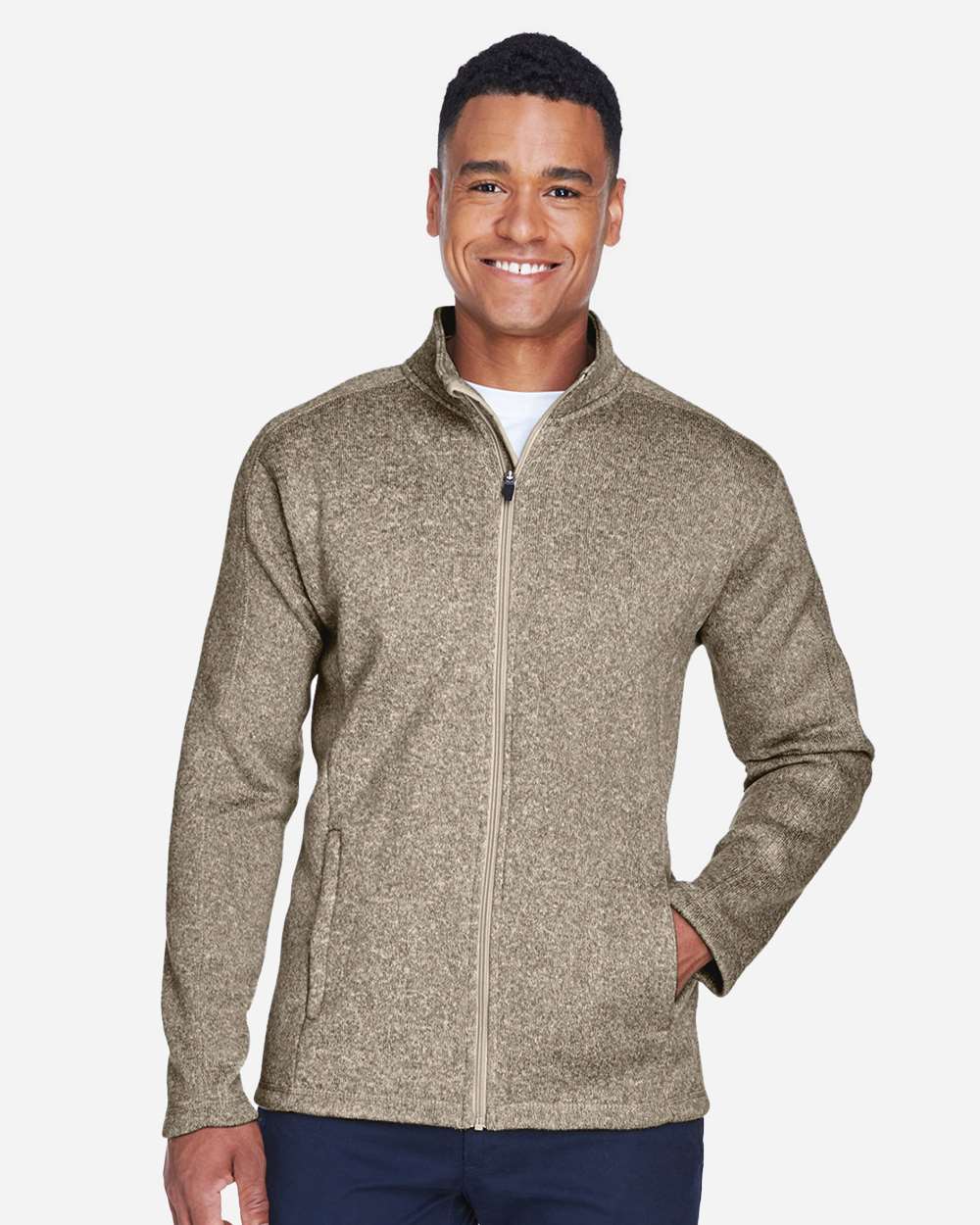 Men's Bristol Full-Zip Sweater Fleece Jacket - OnModelFront - B708B2773 - Khaki Heather