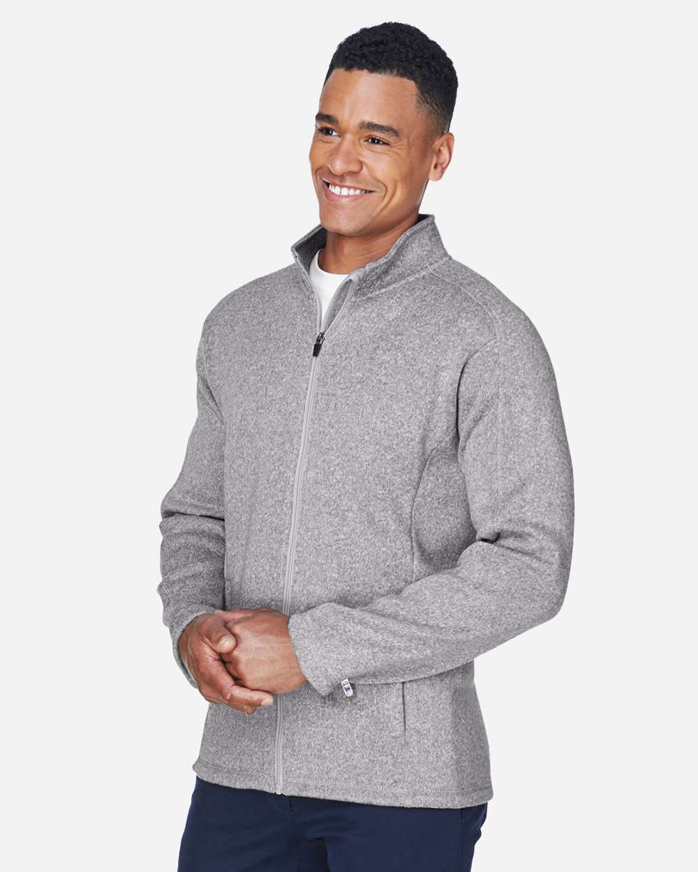 Men's Bristol Full-Zip Sweater Fleece Jacket - OnModelSide - B708B2353 - Grey Heather